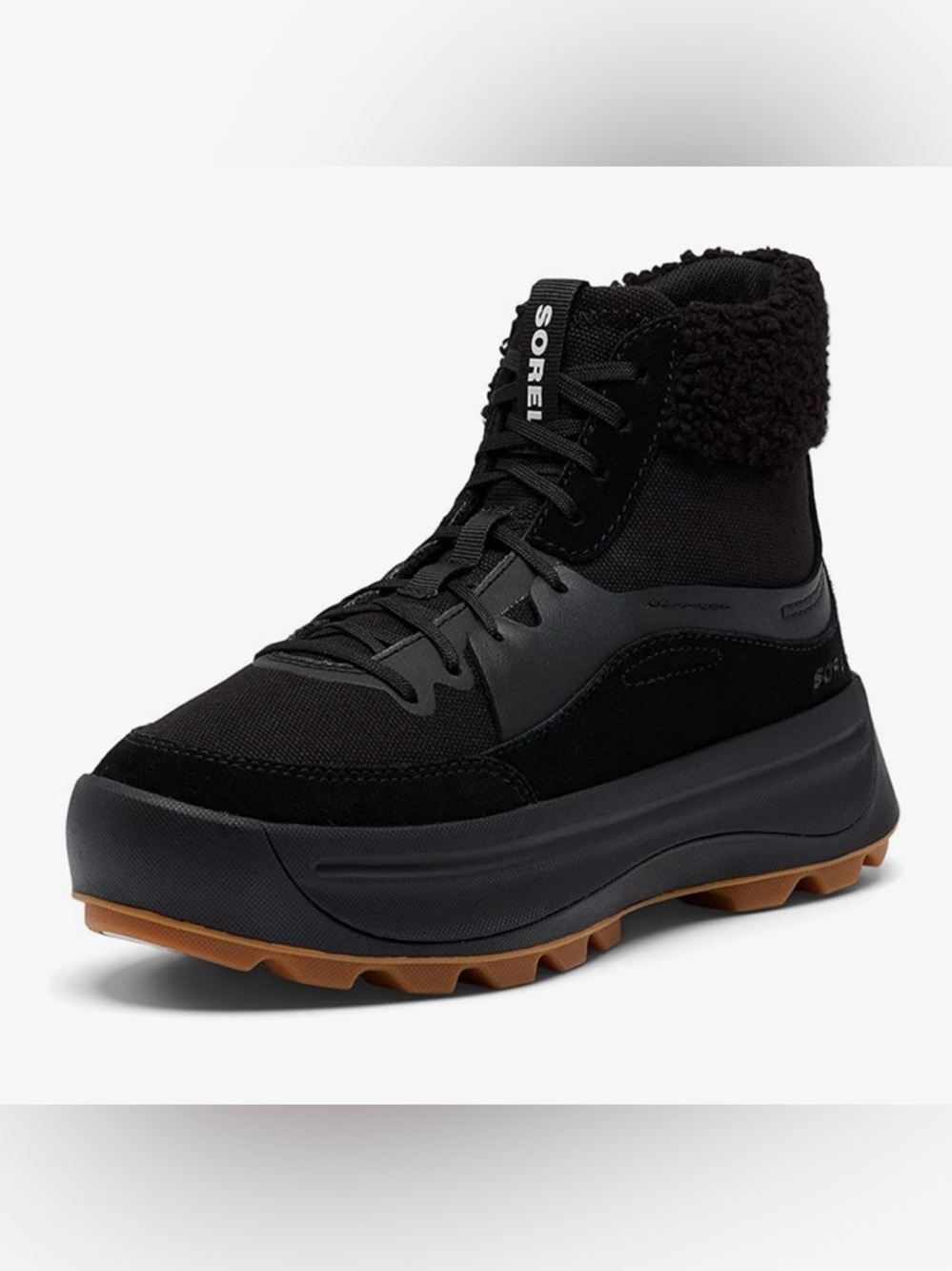 Sorel Black Lace-Up Platform Winter Boot with Gum Outsole